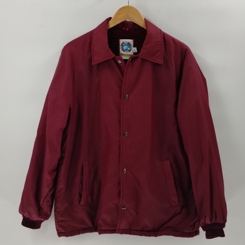 Weather Breaker Mens maroon snap down faux fur lined jacket coat large vintage